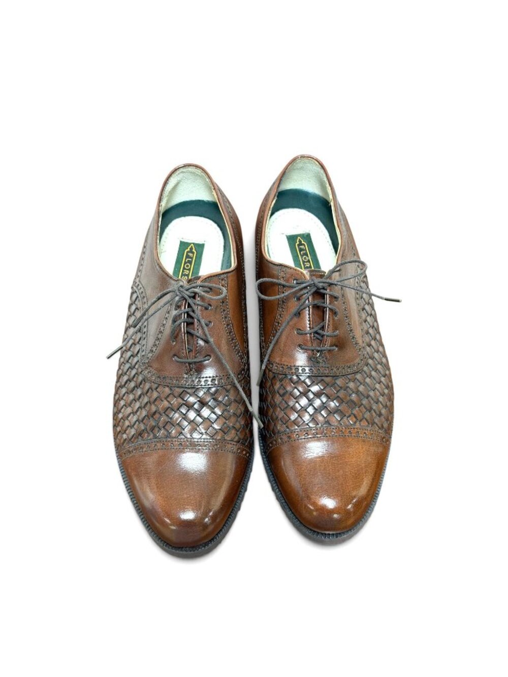 1990s Florsheim cap-toe oxford woven leather shoes Size 8 New Old Stock
